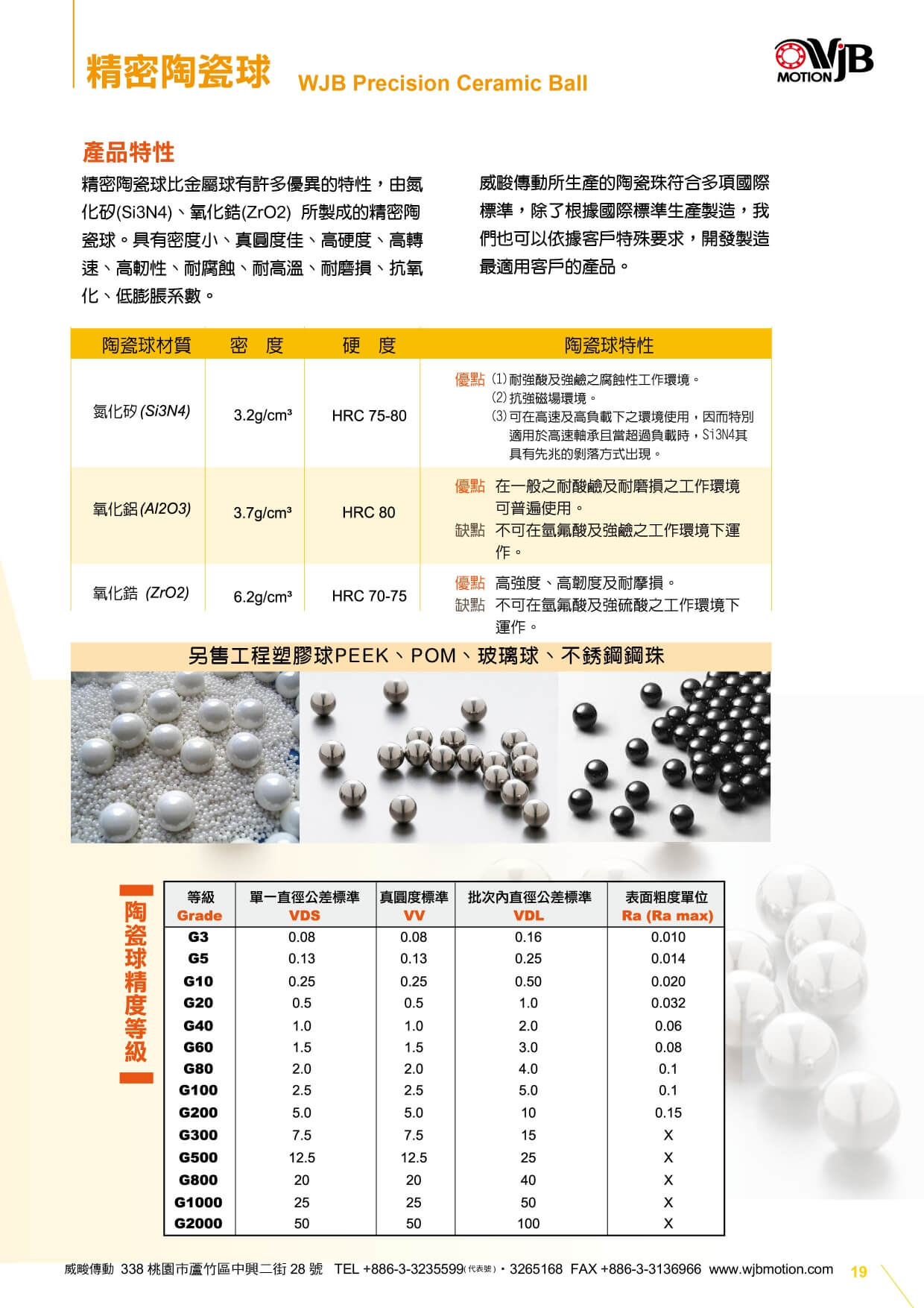 精密陶瓷球優點及規格表